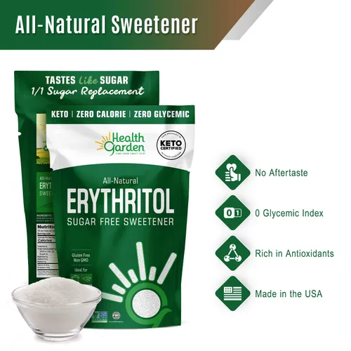 Miniatura 4 de Health Garden Edulcorante de eritritol, sin OMG, sin gluten, sustituto de azúcar, apto para dieta cetogénica, sabe a azúcar (4.75 libras)