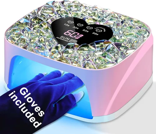 Miniatura 11 de LIMEGIRL Kit de Lámpara de Uñas LED UV para Esmalte en Gel Profesional Conjunto de Luz Secadora de Curado Rápido Rosa con 4 Temporizadores y Guantes