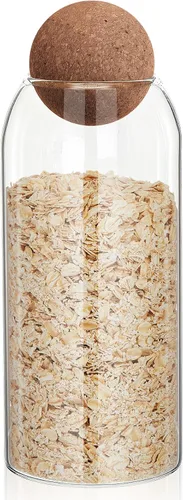 Miniatura 2 de Suclain 1 tarro de vidrio con tapa de bola de corcho, recipientes de cocina de granja, contenedor de café, encimera, tarros de almacenamiento