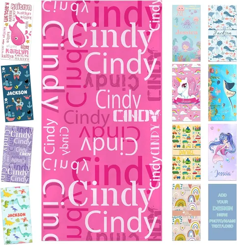 Miniatura 38 de Toalla de playa personalizada para niños, toallas de playa personalizadas de poliéster de secado rápido con nombres para niñas y niños, 30 x 60