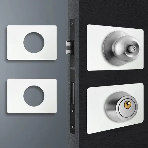 Miniatura 9 de Placa de Refuerzo de Perilla/Cerrojo de Seguridad de Puerta Negro Mate, Juego de Reparación y Cobertura de Fijación de Cerradura de Puerta, Refuerzo