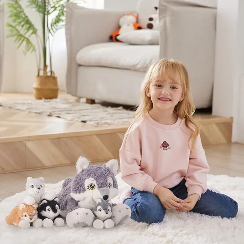 Miniatura 6 de IKASA Muñeco de peluche de mamá gato, juguete de peluche suave y abrazable de 16" con pequeños mini bebés gatitos, regalos para niños, niñas y niños