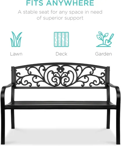 Miniatura 3 de Mejor Elección Productos 50 in patio parque banco de jardín patio marco de acero inoxidable muebles al aire porche silla, L, Negro