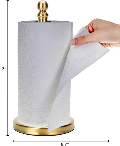 Miniatura 7 de Soporte de toallas de papel dorado para encimera, soporte de toallas de papel en pie para cocina y baño, con base pesada para operación con una mano