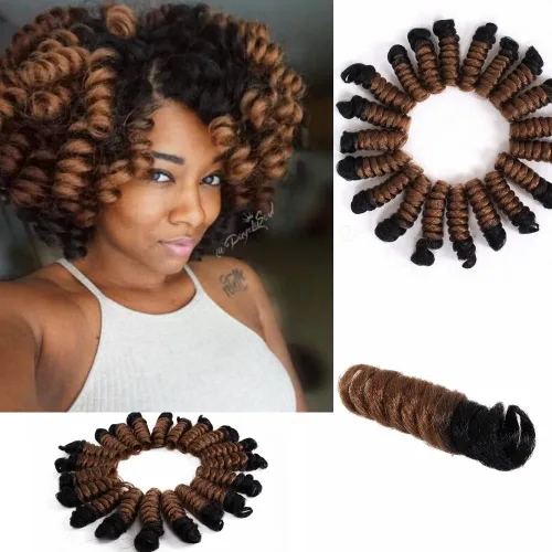 Miniatura 39 de Saniay - 3 paquetes de trenzas de ganchillo cortas trenzadas de ganchillo con espiral, rizos con espiral jamaicana, 20 mechones por paquete