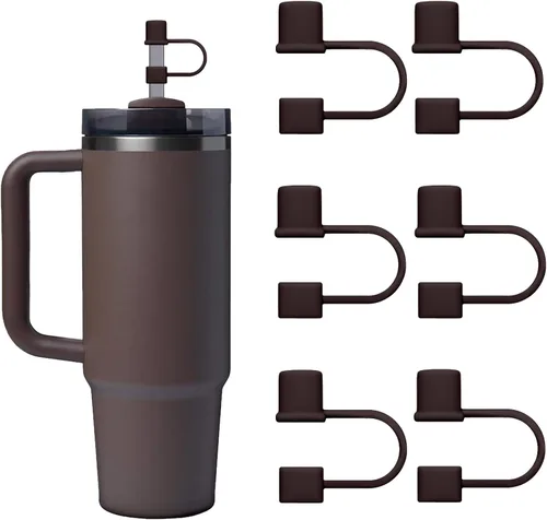Miniatura 9 de 6 piezas de cubiertas de pajita de silicona con tapa compatible con vaso Stanley de 30-40 oz con mango, tapa de 10 mm, cubiertas de pajita a prueba