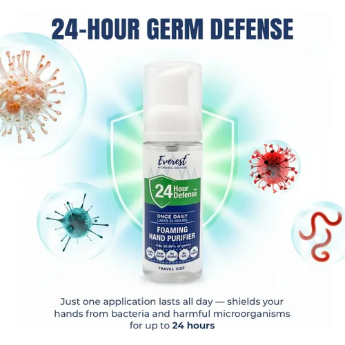 Miniatura 3 de Everest Microbial Defense 24 Hour Defense Foaming Hand Sanitizer – Alcohol Free & Fragrance Free – Moisturizing Travel Size Pump for Sensitive Skin