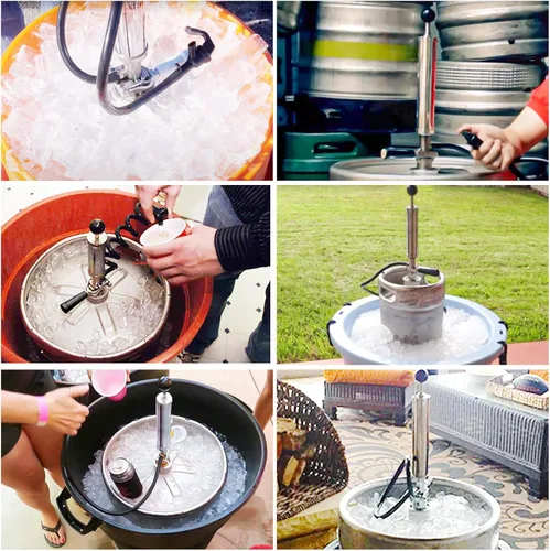 Miniatura 7 de MRbrew Bomba de fiesta de barril, bomba de mano de barril de cerveza con sistema D americano, bomba de picnic de 4 pulgadas con grifo de cerveza