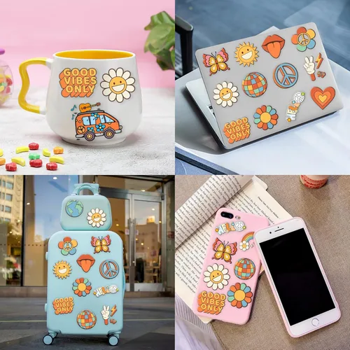 Miniatura 7 de 96 tatuajes temporales precortados de los años 70 – Poder floral retro, decoraciones de fiesta y recuerdos de Good Vibes Bonitas calcomanías