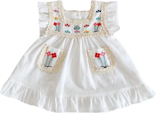 IMEKIS Vestido mexicano para niña pequeña, mameluco bordado para hermanas a juego, trajes étnicos, vestido de verano