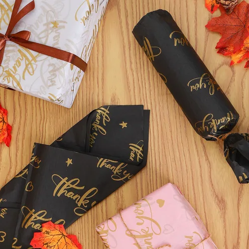 Miniatura 5 de 100 hojas de papel de seda de regalo de agradecimiento de 14 x 20 pulgadas, color rosa reciclable con bolsa de embalaje dorada metálica para bodas
