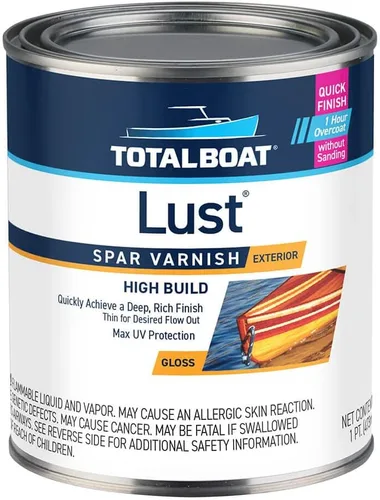 TotalBoat Lust Marine - Barniz de alto brillo y acabado mate para madera, barcos, muebles de exterior (alto brillo, pinta)