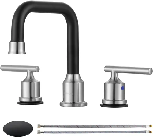 Miniatura 16 de WOWOW - Grifo de baño de diseño estándar de 8 pulgadas, 3 piezas para lavabo, llave mezcladora giratoria en 360 grados, acabado cromado, moderno