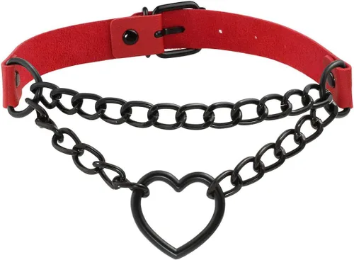 Miniatura 12 de Eigso Gargantilla gótica con cadena de corazón para mujer, gargantilla de cuero punk, collares Emo Grunge, collar para fiesta de los años 80