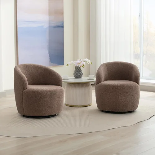 Miniatura 14 de FOXHUNTER Silla giratoria de barril, sillón individual pequeño de 360°, cómodo sofá redondo, sillas de botón acolchadas, modernas sillas de acento