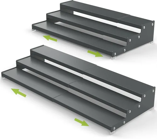 Jojocross Organizador de especias para gabinete, almacenamiento de especias expandible de 3 niveles, ideal para armarios de cocina, armarios, Gris