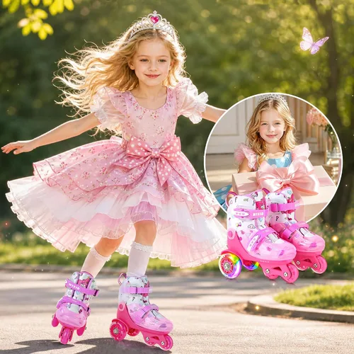 Miniatura 7 de HYKID Patines de Ruedas para Niños Pequeños, 4 Tamaños Ajustables, Iluminación Divertida, Tipo de Seguridad de Tres Puntos, Parte Superior Ángel
