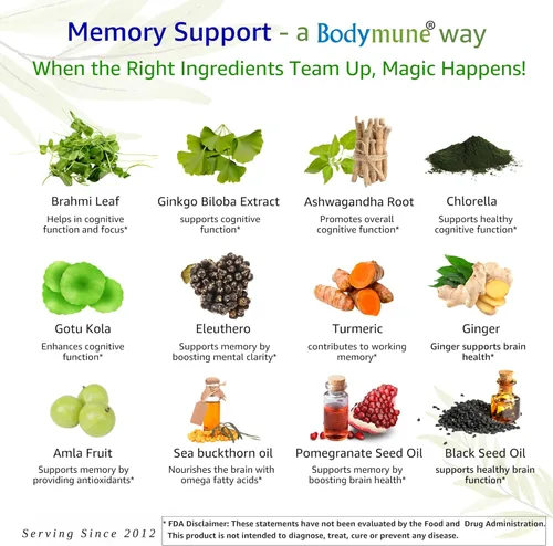 Miniatura 5 de Bodymune MemorySupport - Fórmula de salud cerebral Apoya la claridad mental, recuperación y concentración* Mezcla nootrópica orgánica USDA