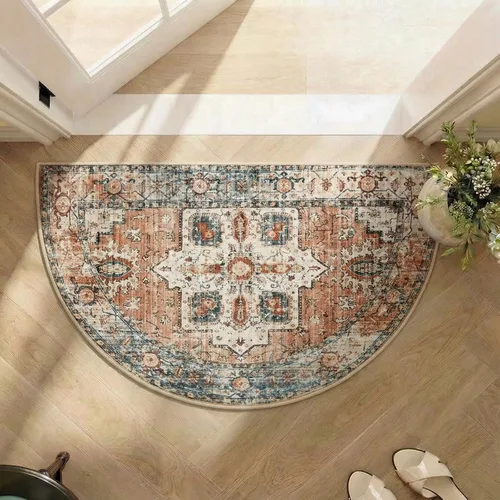 Miniatura 13 de jinchan Alfombra de área pequeña lavable floral vintage, alfombra de entrada simétrica de medio círculo de 2 x 3, alfombra de entrada suave de pelo