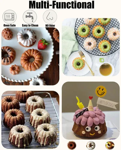 Miniatura 6 de Moldes de gelatina, 3 moldes de silicona estriados para pasteles, moldes de silicona antiadherentes de 6 cavidades para cupcakes, donas, magdalenas