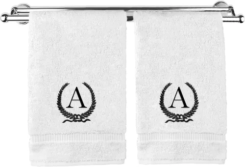 Miniatura 10 de Toalla de mano con monograma, regalo personalizado, 16 x 30 pulgadas, diseño de corona dorada bordada con letra blanca en toalla negra, extra
