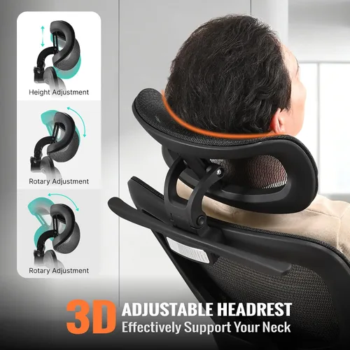 Miniatura 9 de Silla de oficina ergonómica, silla de escritorio de malla para el hogar, cómoda silla de juegos con reposapiés, ruedas, reposacabezas 2D ajustable