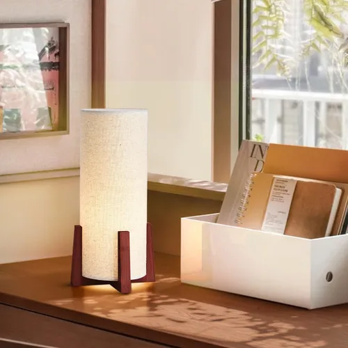 Miniatura 4 de KUNJOULAM Modernas lámparas de mesa pequeñas, lámpara de mesita de noche con pantalla de tela de lino, lámpara de mesa cilíndrica de 13.9 pulgadas