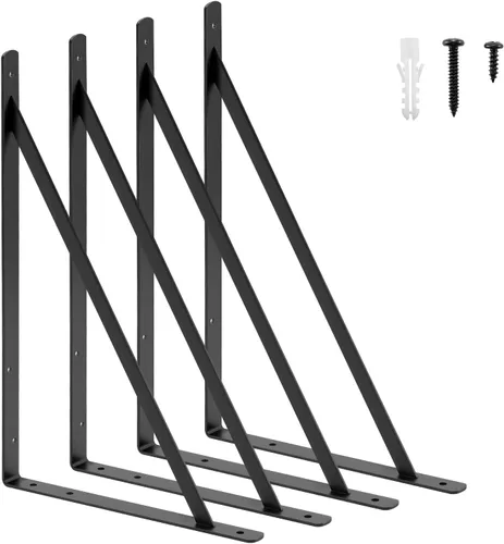 Miniatura 12 de HOME MASTER HARDWARE Soportes de estante resistentes de 12 x 8 pulgadas, capacidad de carga: 600 libras, soportes de metal negro de 90 grados