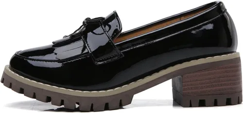 Miniatura 3 de DADAWEN Mocasines para mujer, plataforma con borlas, mocasines de tacón grueso para mujer, elegantes y para el trabajo, zapatos casuales de negocios