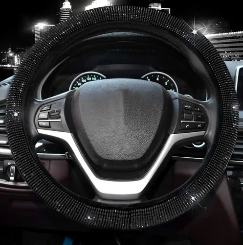 Miniatura 2 de Valleycomfy Funda para volante para mujeres y hombres Bling Bling con cristales tipo diamante brillantes, protector de volante de carro SUV