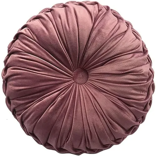 Teieas Almohada Decorativa Redonda de Terciopelo para Decoración del Hogar Almohada Redonda Plisada Cojín para Sofá Silla Cama Coche Rosa Blush