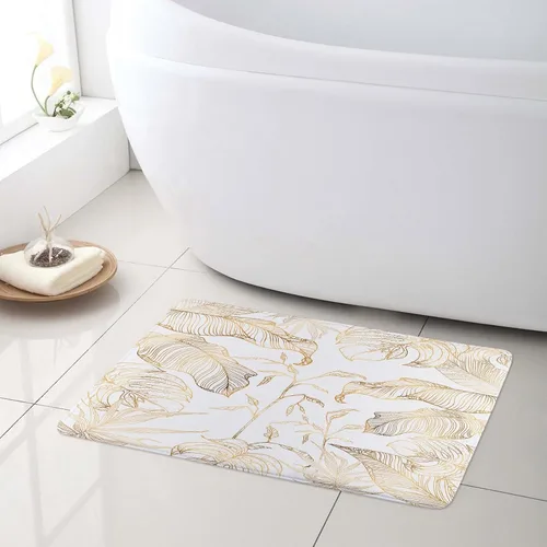 Miniatura 20 de LB Alfombra de baño de mármol negro y dorado, con cita divertida, antideslizante, diseño geométrico abstracto, tapete de espuma viscoelástica, súper
