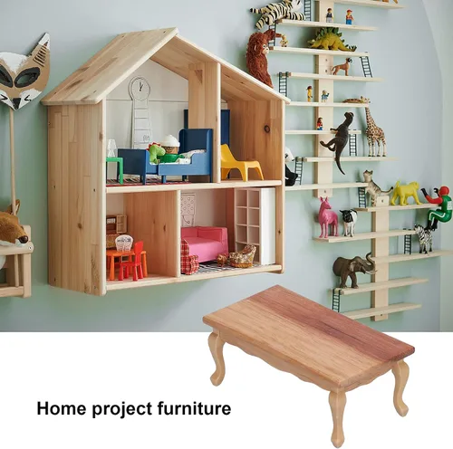 Miniatura 9 de Agatige Mesa de té en miniatura para casa de muñecas, 1:12, mesa de centro de madera para sala de estar, modelo de muebles en miniatura