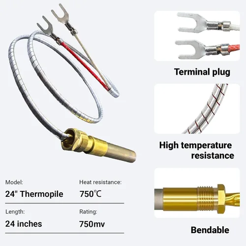 Miniatura 2 de Generador de termopila de 24 pulgadas 750 milivoltios, termopar de repuesto universal Q313A para calentadores de agua a gas, chimeneas, hornos
