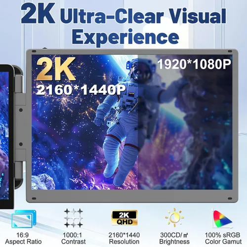 Miniatura 2 de Cenerius Extensor de pantalla para portátil ultra claro 2K de 14 pulgadas, monitor dual portátil para portátiles de 13 a 17 pulgadas, pantalla IPS
