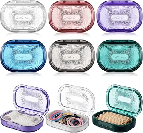 Kigley 6 unidades de contenedores para ligas para el cabello, dispensador de hisopos de algodón portátil con tapa, caja de plástico, recipientes de