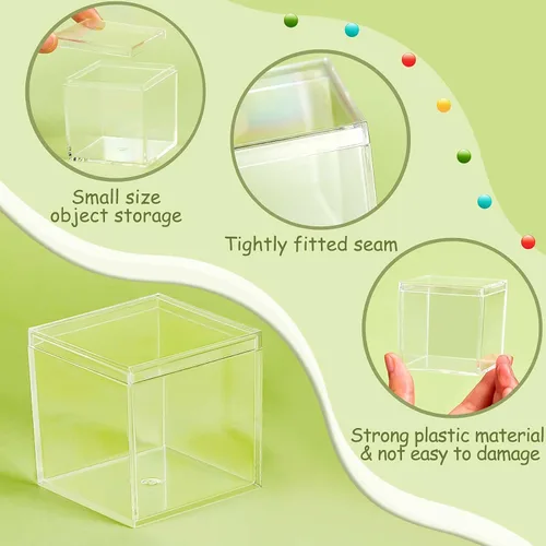 Miniatura 3 de Blulu 8 cajas de acrílico transparente con tapa, caja de almacenamiento de plástico para joyas, mini cubos para dulces y pequeñas joyas, recuerdos
