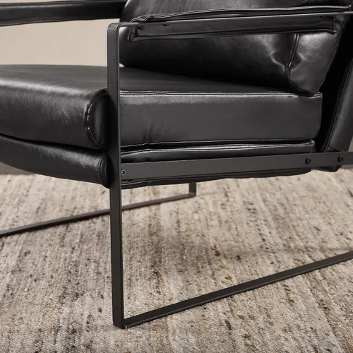 Miniatura 7 de Art Leon Silla de acento moderna de mediados de siglo, de piel sintética, con patas de metal negro, silla lateral única de salón para sala de estar