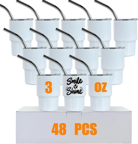 Miniatura 7 de 3 oz Mini Tumbler Shot Glass with Straw and Lid 108 Pcs Sublimation Shot Glasses Tumblers Stainless Steel Mini Shot Glasses with Lids for Wedding