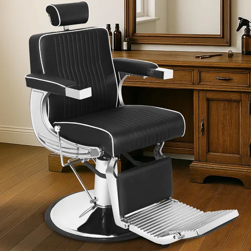 Miniatura 8 de Reclining Barber Chair for Barbershop, Professional Barber Salon Chair for Hair Stylist, 360 Swivel Styling Chair with Adjustable Headrest &