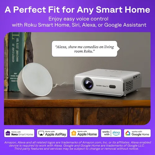 Miniatura 7 de Aurzen Proyector inteligente Roku TV con Wifi y Bluetooth, experiencia de transmisión Roku incorporada, 1080P FHD, audio Dolby