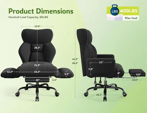 Miniatura 2 de DurayLoly Silla de oficina grande y alta con brazos y respaldo ajustables, silla de oficina ergonómica con reposapiés y tela cómoda para oficina
