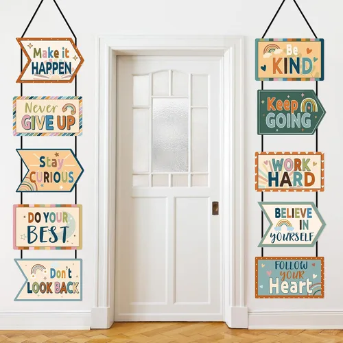 Miniatura 8 de Fulmoon Cartel de eucalipto para decoración de aula, letrero motivacional para porche, refranes positivos, recortes inspiradores para el regreso a