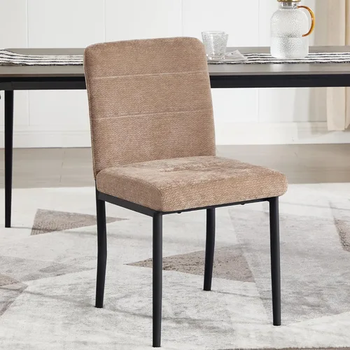 Miniatura 17 de Juego de 2 sillas de comedor, modernas sillas de comedor Parsons de tela tapizada, sillas de cocina sin brazos con patas de metal y asiento