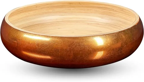 Miniatura 10 de LEXA Frutero de bambú para encimera de cocina, 12 pulgadas grande y redondo, cuenco de fruta de madera lacada artesanal o cuenco para dulces, cesta
