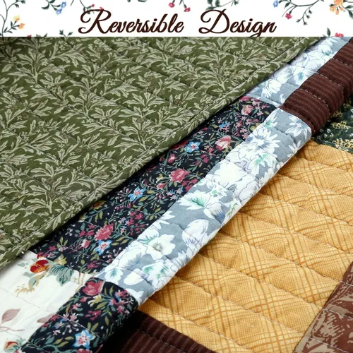 Miniatura 4 de Cozy Line Home Fashions - Juego de ropa de cama reversible de 100% algodón con patchwork real cosido a mano, color mostaza amarilla, estilo granja