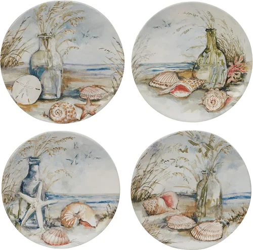 Certified International Coastal Landscape - Juego de 4 platos para ensalada/postre de 9 pulgadas, diseños surtidos, multicolor, mediano, juego de 4