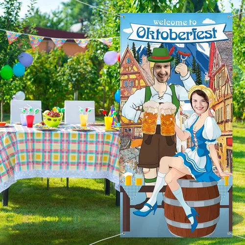 Miniatura 5 de Blulu Decoraciones de fiesta de Oktoberfest para fiesta de Oktoberfest, accesorios de fotos de tela gigante, fondo de cabina de fotos, suministros