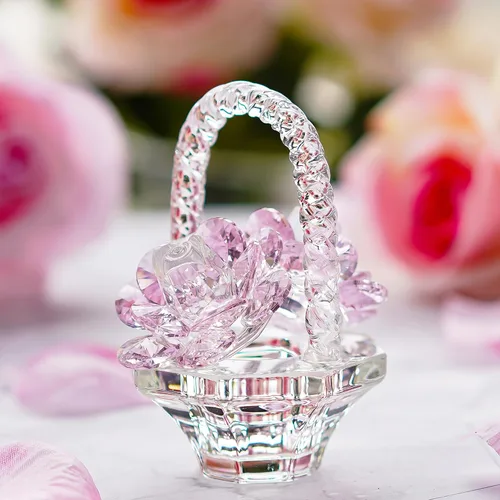 Miniatura 2 de H&D HYALINE & DORA Regalo de flor de rosa de cristal para mujeres, escultura artesanal de rosa de cristal rosa en forma de cesta para el día de San