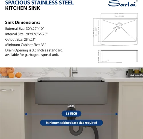 Miniatura 6 de Sarlai Fregadero negro de granja – Fregadero de cocina frontal con delantal de 30 pulgadas x 22 pulgadas, fregadero de cocina estilo casa de campo